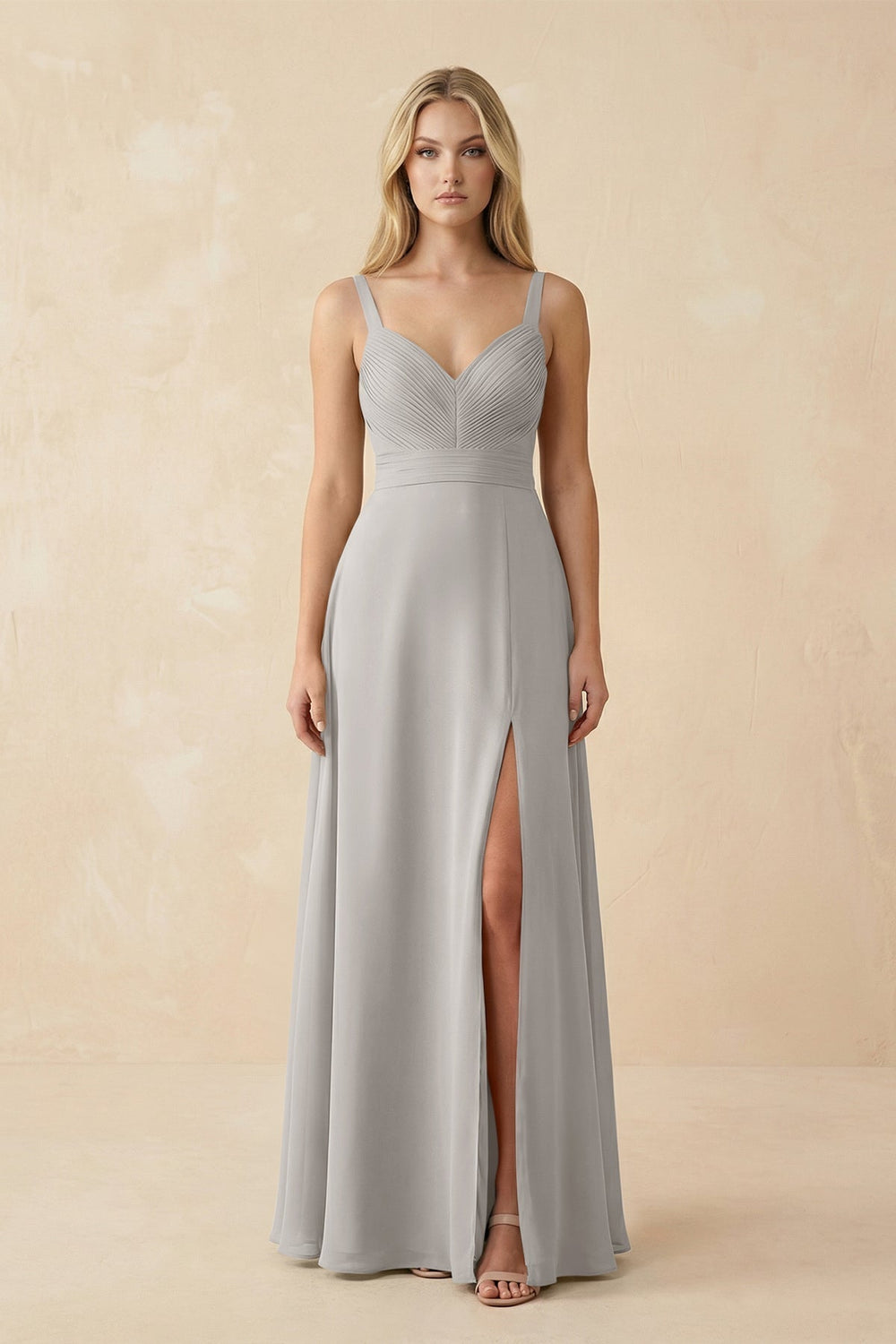 Sweetheart A-Line Pleated Chiffon Bridesmaid Dress in Silver