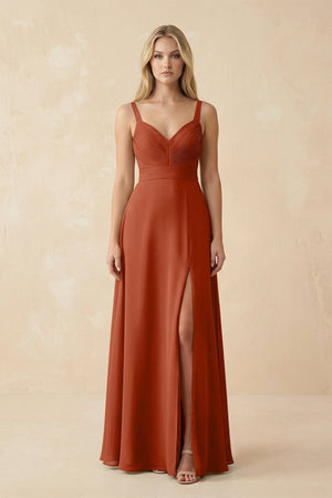 Sweetheart A - Line Pleated Chiffon Bridesmaid Dress in Spice - KISS BRIDAL Bridesmaid Dresses