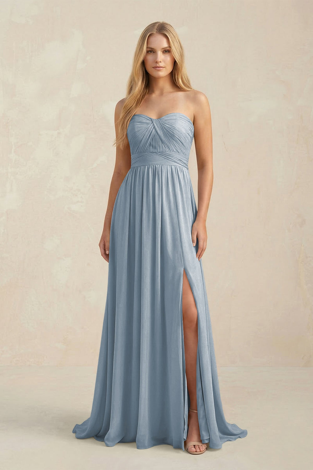 Sweetheart A-Line Pleated Chiffon Bridesmaid Dress With Slit in Dusty Blue