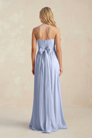 Sweetheart A-Line Pleated Chiffon Bridesmaid Dress With Slit in Ice (2) | KISSBRIDAL