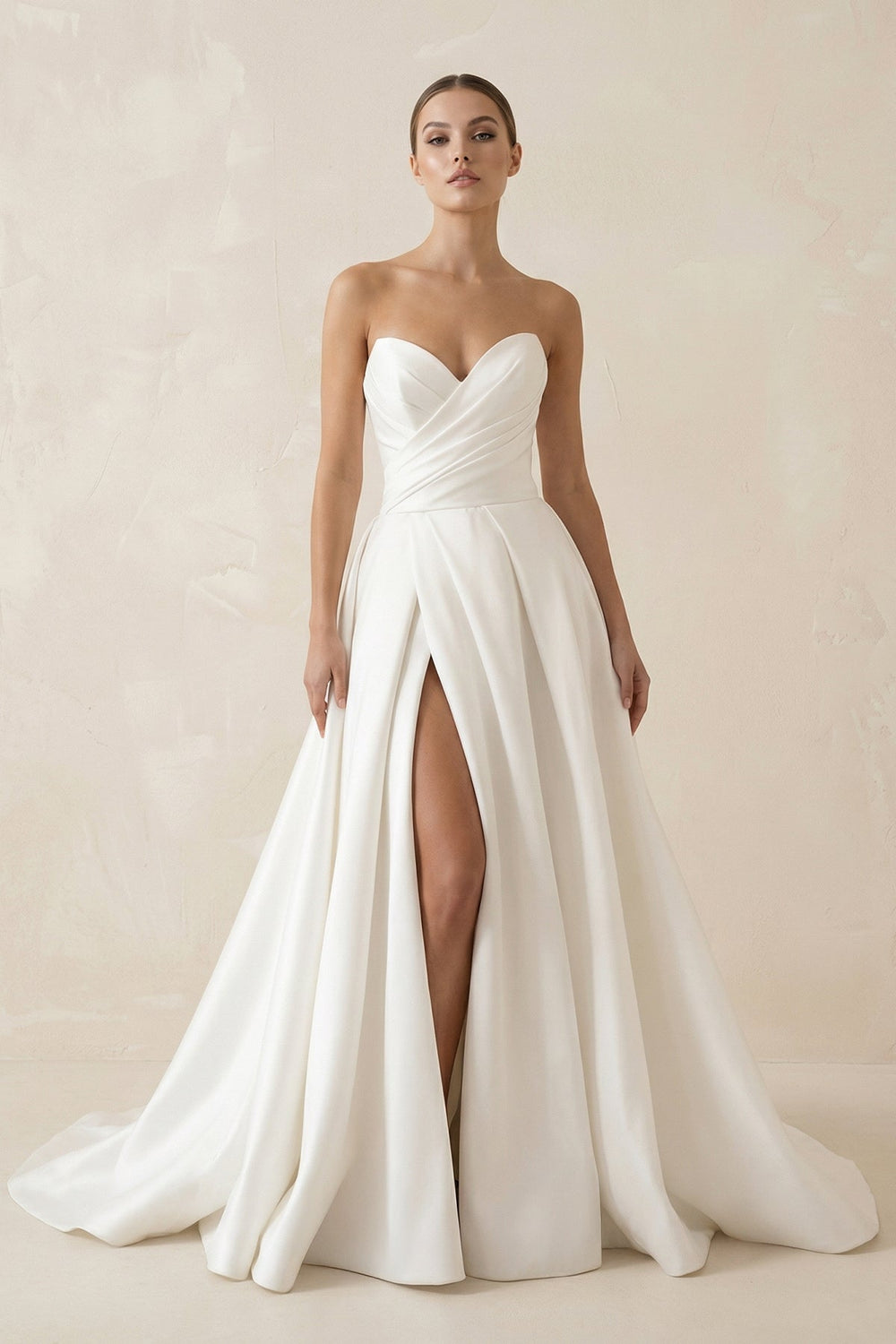 Sweetheart A-Line Ruched Satin Wedding Dress in White