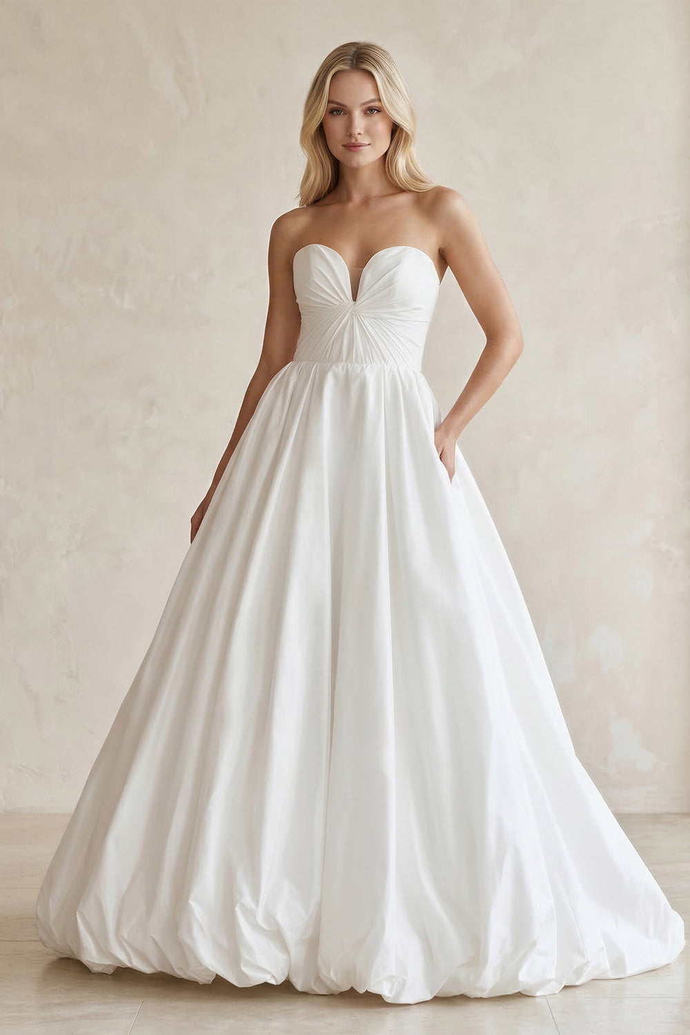 Sweetheart Ball Gown Ruched Satin Wedding Dress in White