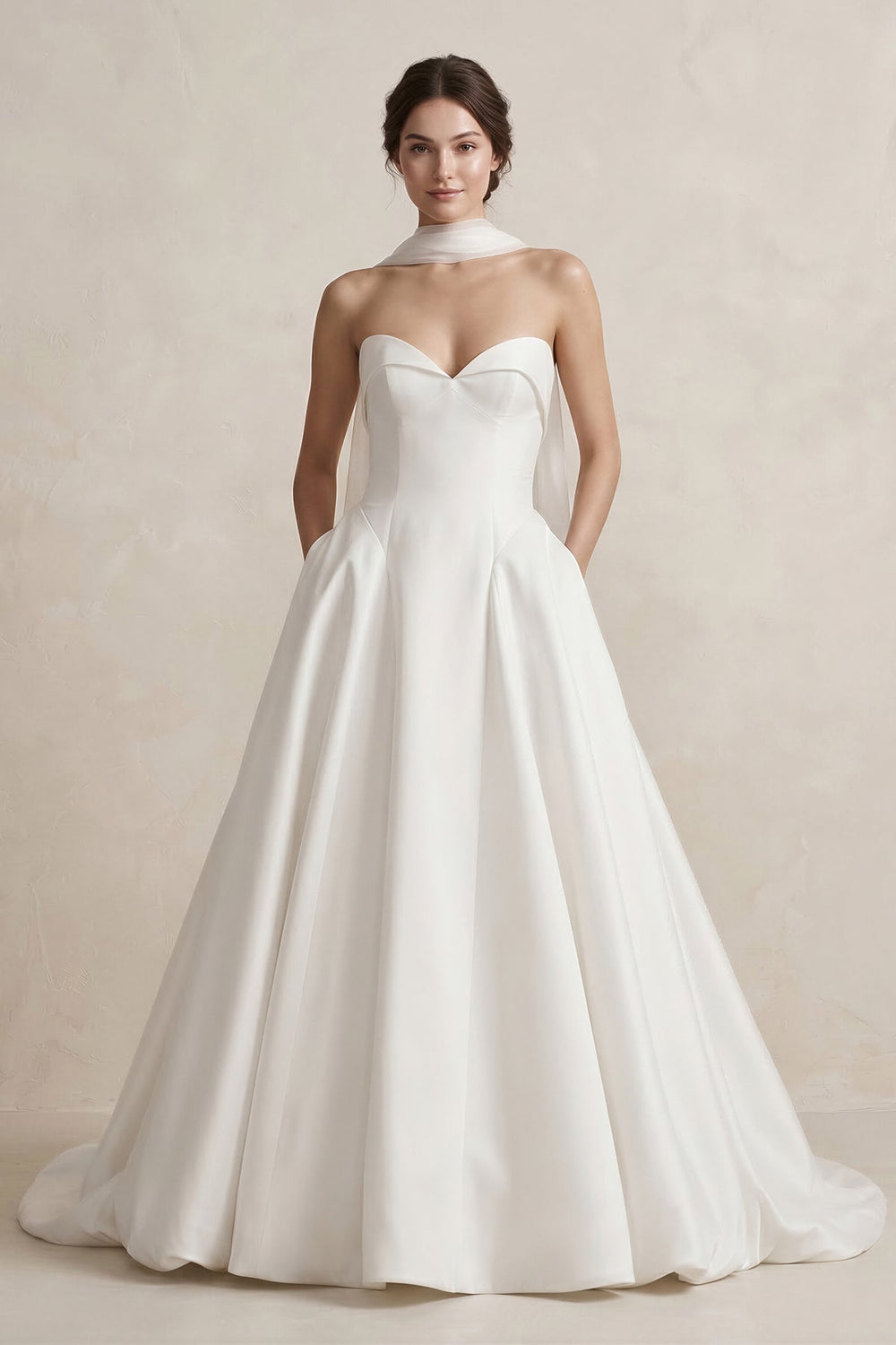Sweetheart A-Line Satin Ball Gown Wedding Dress in White