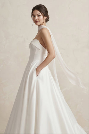 Sweetheart A - Line Satin Ball Gown Wedding Dress in White - KISS BRIDAL Wedding Dresses