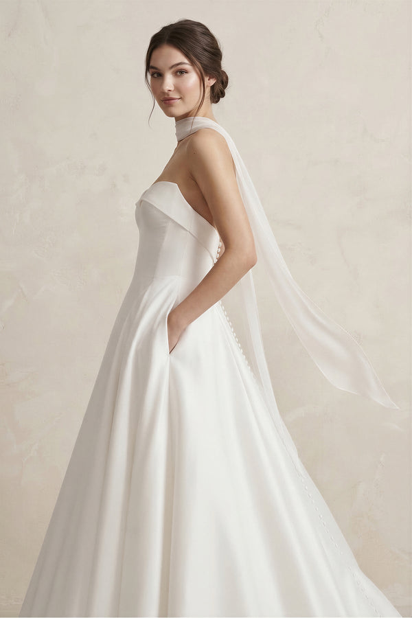 Sweetheart A - Line Satin Ball Gown Wedding Dress in White - KISS BRIDAL Wedding Dresses