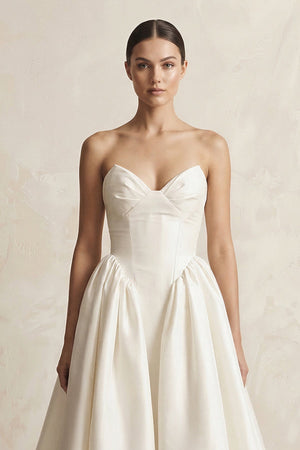Sweetheart A - Line Satin Corset Wedding Dress in Ivory - KISS BRIDAL Wedding Dresses