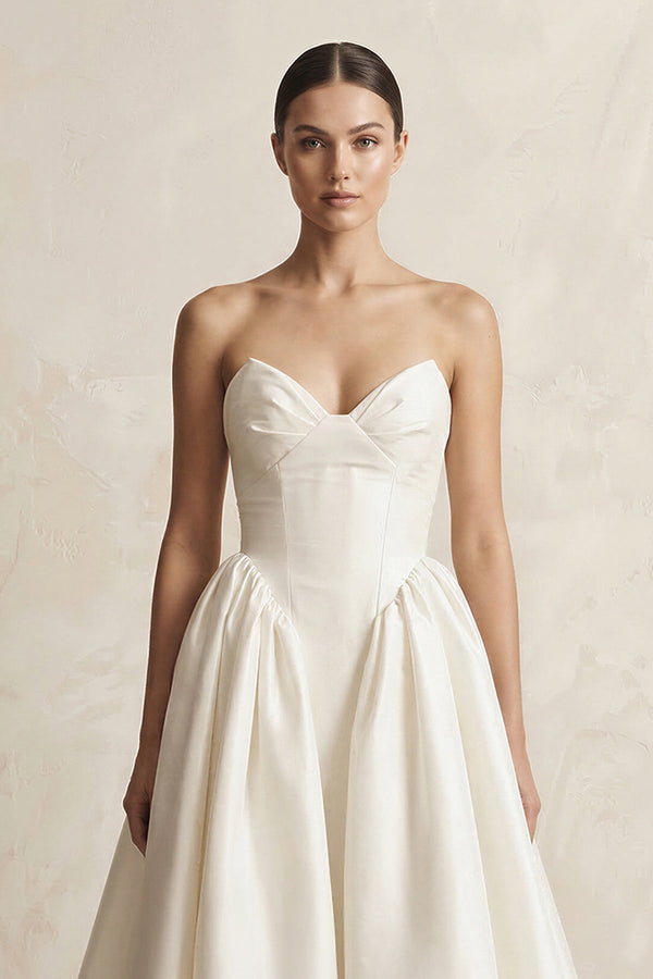 Sweetheart A - Line Satin Corset Wedding Dress in Ivory - KISS BRIDAL Wedding Dresses