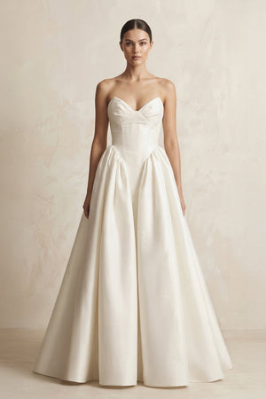 Sweetheart A - Line Satin Corset Wedding Dress in Ivory - KISS BRIDAL Wedding Dresses