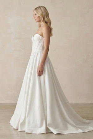 Sweetheart A - Line Satin Corset Wedding Dress in White - KISS BRIDAL Wedding Dresses