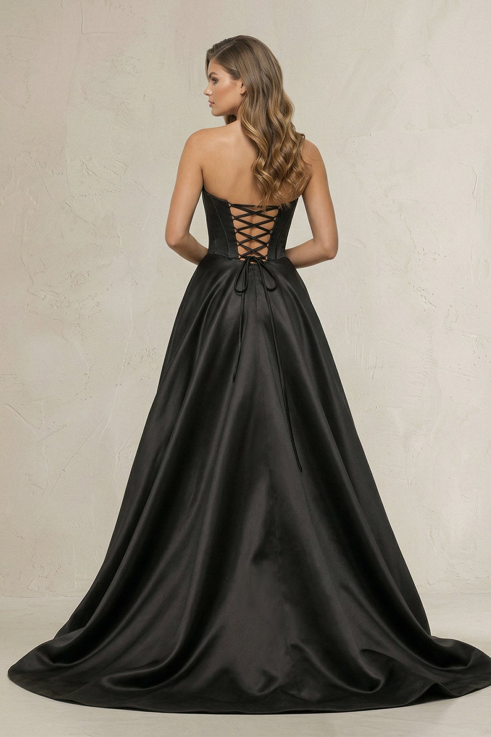 Sweetheart A-Line Satin Corset Wedding Dress with Bow in Black