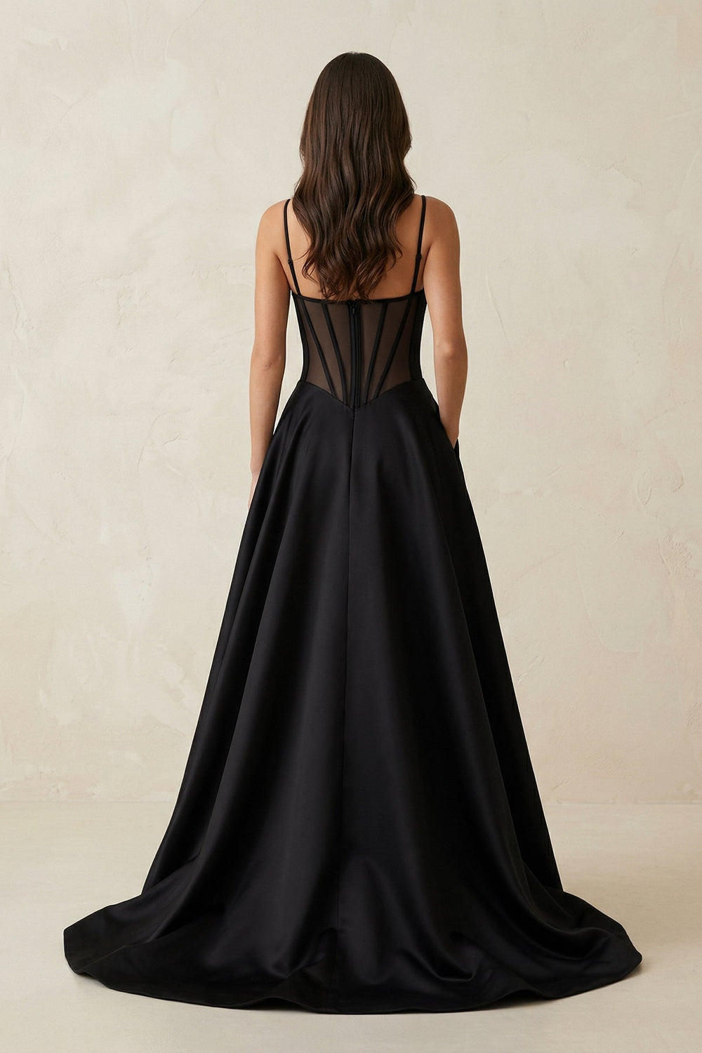 Sweetheart A-Line Satin Corset Wedding Dress with Slit in Black
