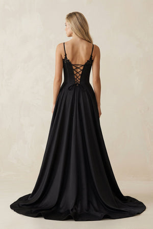 Sweetheart A - Line Satin Ruched Wedding Dress with Slit in Black - KISS BRIDAL Wedding Dresses