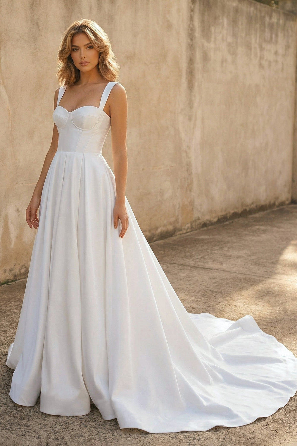 Sweetheart A Line Satin Wedding Dress in White