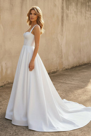 Sweetheart A Line Satin Wedding Dress in White - KISS BRIDAL Wedding Dresses