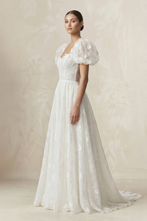 Sweetheart A - Line Tulle Puff Sleeve Wedding Dress in Ivory - KISS BRIDAL Wedding Dresses