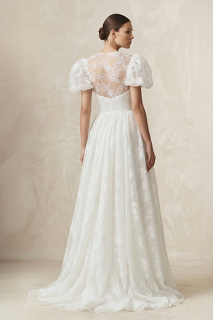 Sweetheart A - Line Tulle Puff Sleeve Wedding Dress in Ivory - KISS BRIDAL Wedding Dresses