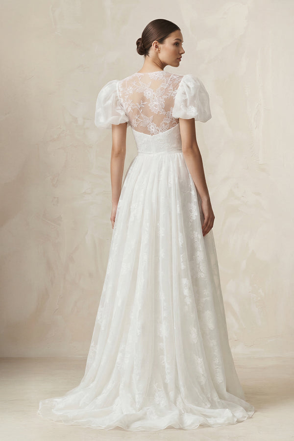 Sweetheart A - Line Tulle Puff Sleeve Wedding Dress in Ivory - KISS BRIDAL Wedding Dresses