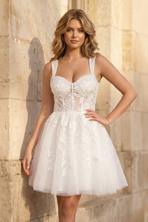Sweetheart A Line Tulle Wedding Dress With Appliques - KISS BRIDAL Wedding Dresses