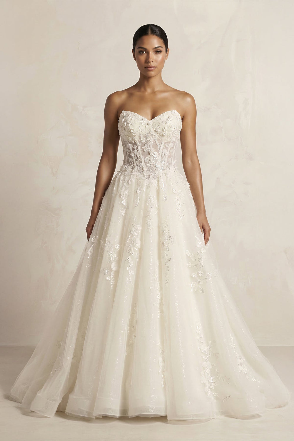 Sweetheart Appliqued Corset A-Line Wedding Gown in Ivory