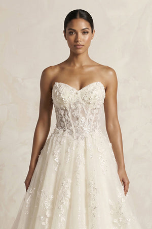 Sweetheart Appliqued Corset A - Line Wedding Gown in Ivory - KISS BRIDAL Wedding Dresses