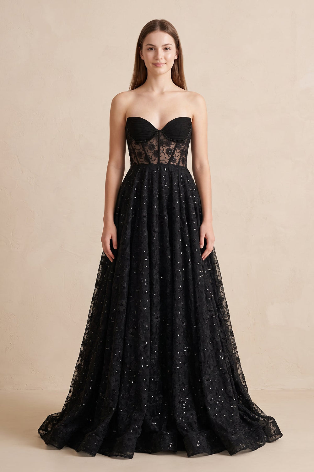 Sweetheart Appliqued Corset Lace Ball Gown Wedding Dress in Black