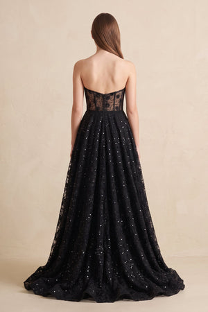 Black Sweetheart Appliqued Corset Lace Ball Gown Wedding Dress With Slit - KISSBRIDAL