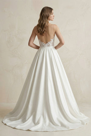 Sweetheart Appliqued Satin Ball Gown Wedding Dress in White - KISS BRIDAL Wedding Dresses