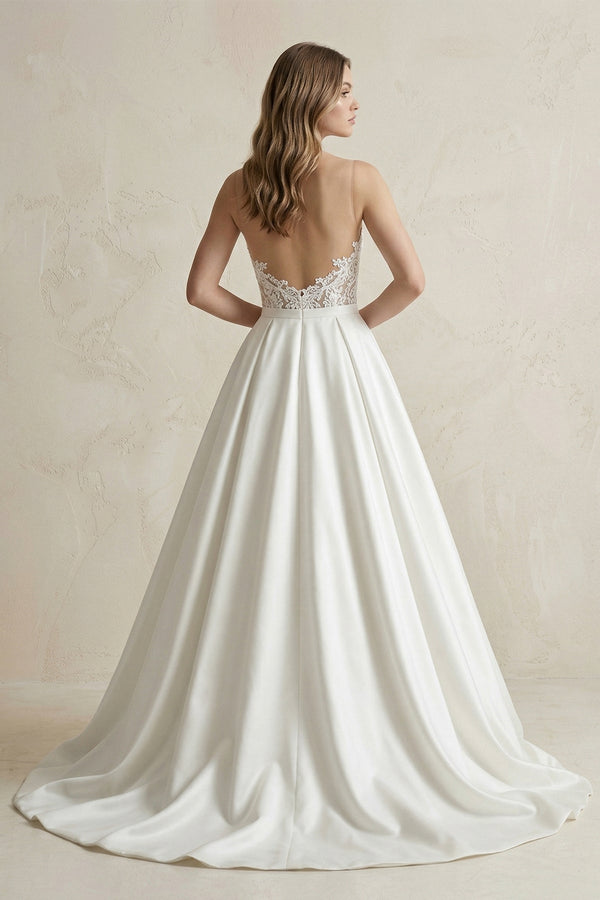 Sweetheart Appliqued Satin Ball Gown Wedding Dress in White - KISS BRIDAL Wedding Dresses