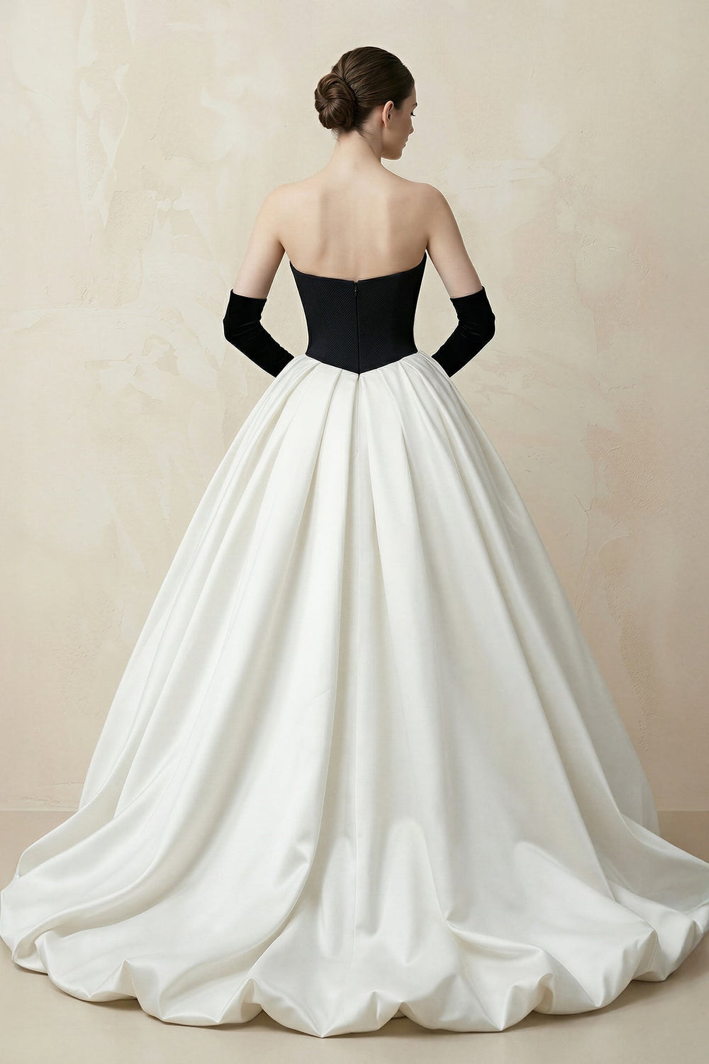 Sweetheart Ball Gown Beaded Satin Wedding Dress With Slit in Black and White