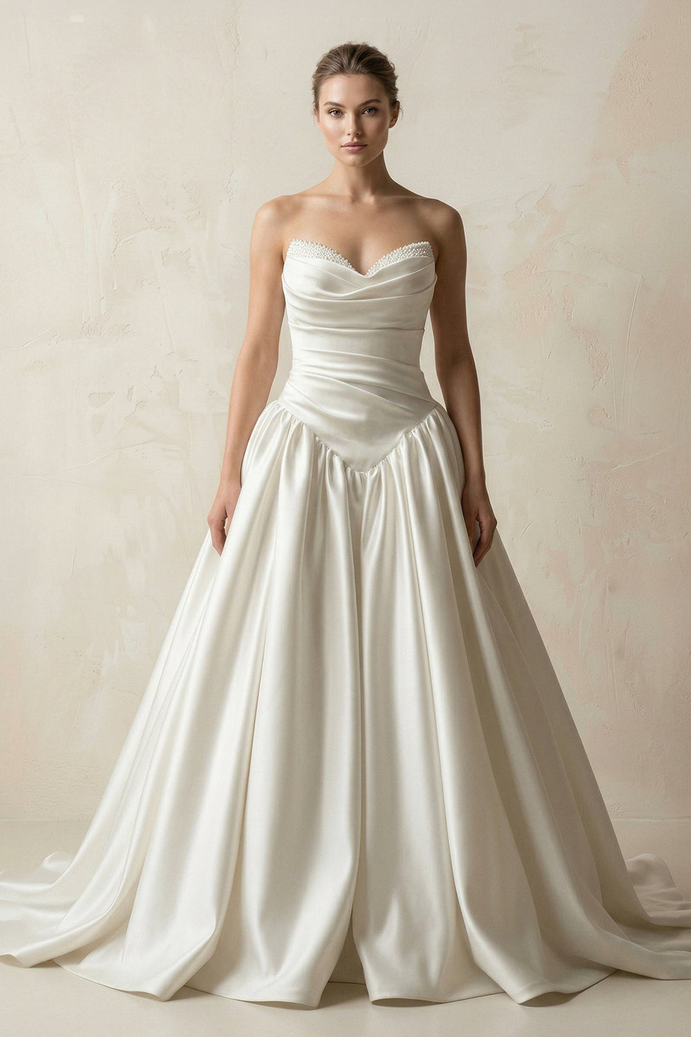 Sweetheart Ball-Gown Satin Ruched Wedding Dress in White