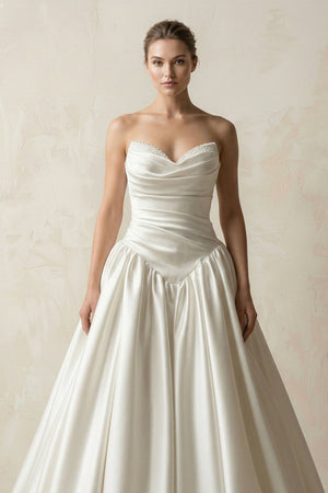 Sweetheart Ball - Gown Satin Ruched Wedding Dress in White - KISS BRIDAL Wedding Dresses