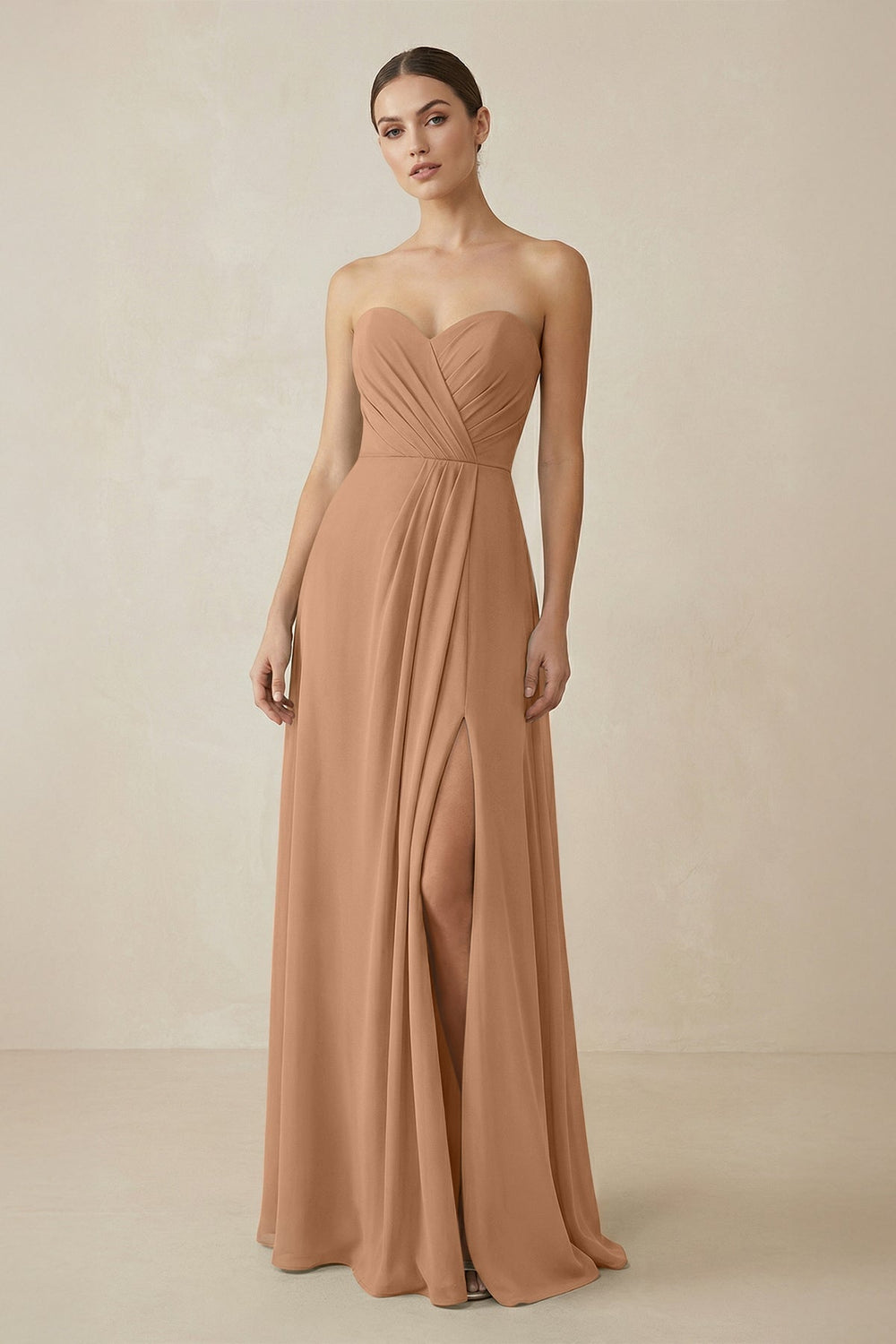Sweetheart Chiffon A-Line Bridesmaid Dress with Slit in Bronzer