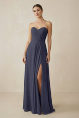 Sweetheart Chiffon A - Line Bridesmaid Dress with Slit in Dusk Blue - KISS BRIDAL Bridesmaid Dresses