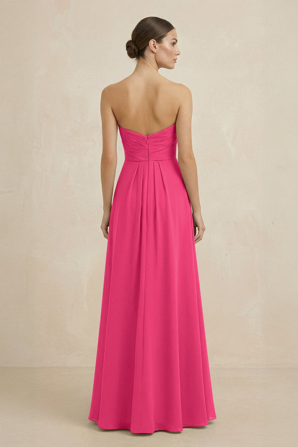Sweetheart Chiffon A-Line Bridesmaid Dress with Slit in Fuchsia (2) | KISSBRIDAL