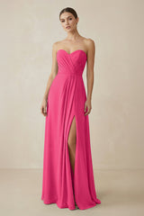 Sweetheart Chiffon A-Line Bridesmaid Dress with Slit in Fuchsia | KISSBRIDAL