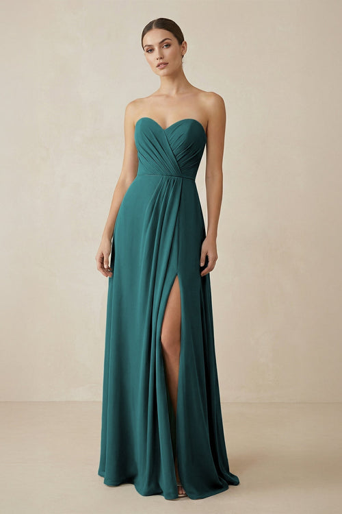 Sweetheart Chiffon A - Line Bridesmaid Dress with Slit in Pine - KISS BRIDAL Bridesmaid Dresses