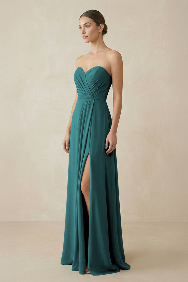 Sweetheart Chiffon A - Line Bridesmaid Dress with Slit in Pine - KISS BRIDAL Bridesmaid Dresses