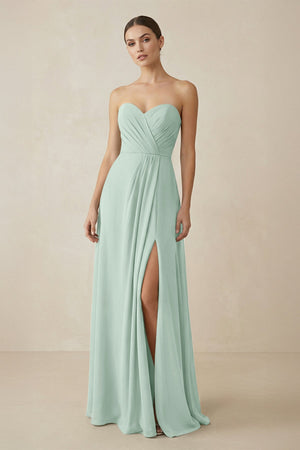 Sweetheart Chiffon A-Line Bridesmaid Dress with Slit in Sage | KISSBRIDAL