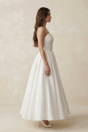 Sweetheart Chiffon A - Line Ruched Wedding Dress in White - KISS BRIDAL Wedding Dresses