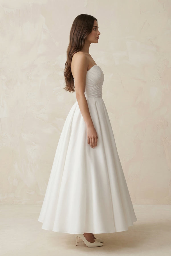 Sweetheart Chiffon A - Line Ruched Wedding Dress in White - KISS BRIDAL Wedding Dresses