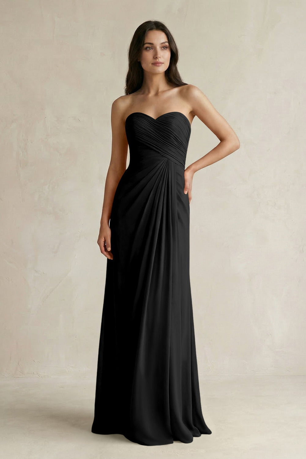 Sweetheart Chiffon Pleated Sheath Bridesmaid Dress  in Black