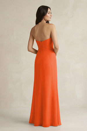 Sweetheart Chiffon Pleated Sheath Bridesmaid Dress in Cinnamon (2) | KISSBRIDAL