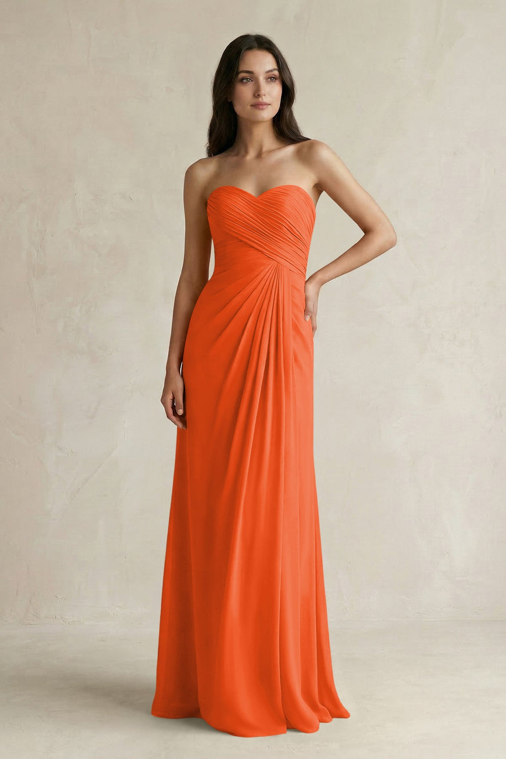 Sweetheart Chiffon Pleated Sheath Bridesmaid Dress in Cinnamon