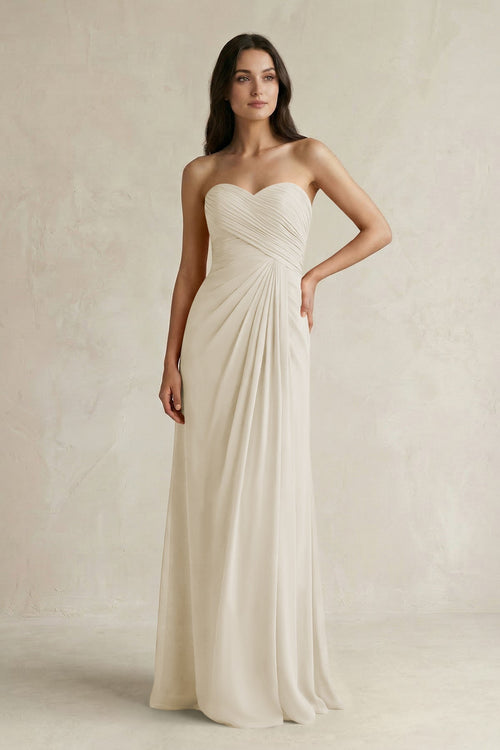 Sweetheart Chiffon Pleated Sheath Bridesmaid Dress in Dove Gray - KISS BRIDAL Bridesmaid Dresses