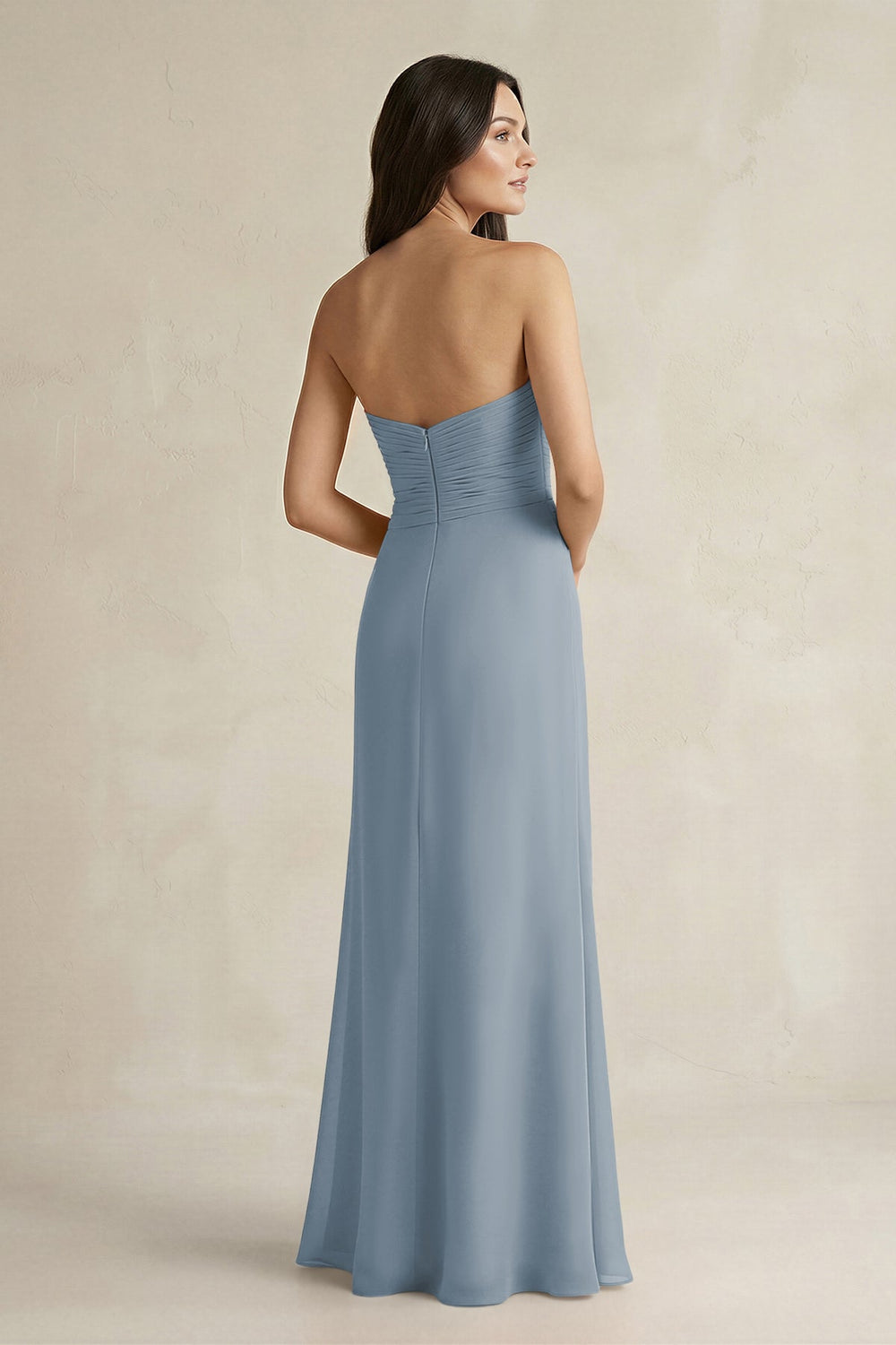 Sweetheart Chiffon Pleated Sheath Bridesmaid Dress  in Dusty Blue