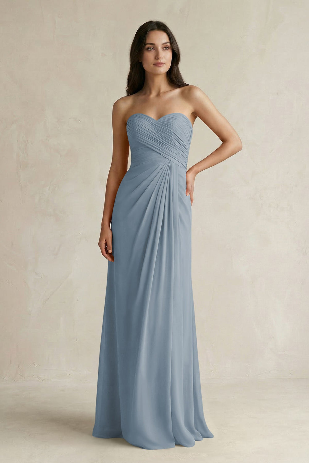 Sweetheart Chiffon Pleated Sheath Bridesmaid Dress  in Dusty Blue