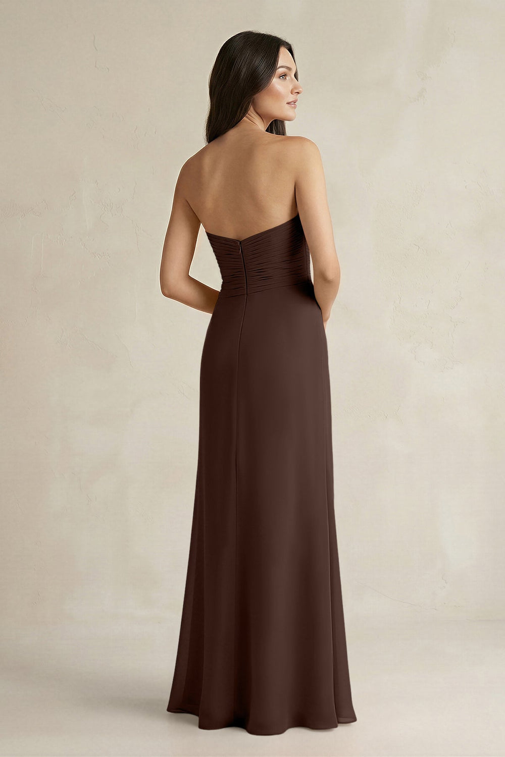 Sweetheart Chiffon Pleated Sheath Bridesmaid Dress  in Espresso