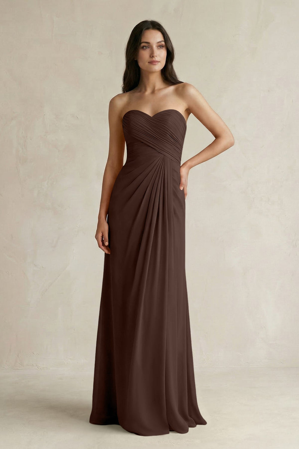 Sweetheart Chiffon Pleated Sheath Bridesmaid Dress  in Espresso