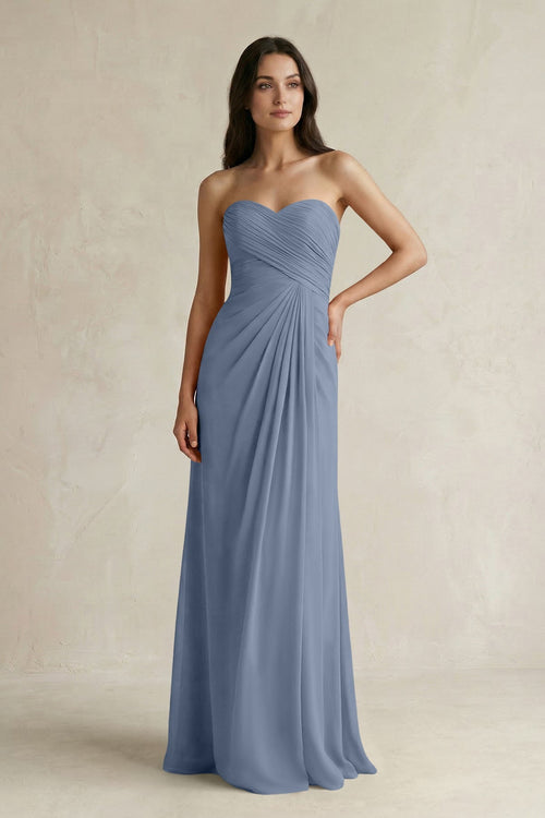 Sweetheart Chiffon Pleated Sheath Bridesmaid Dress in Neptune - KISS BRIDAL Bridesmaid Dresses