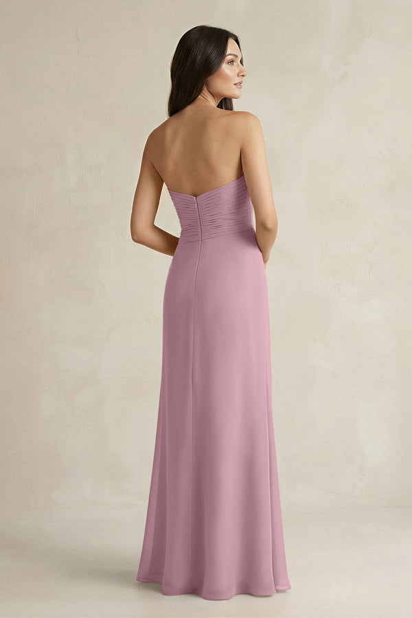 Sweetheart Chiffon Pleated Sheath Bridesmaid Dress  in Vintage Mauve (2) | KISSBRIDAL